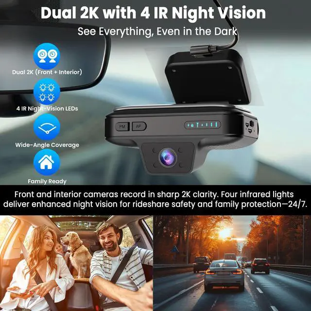 Alt view image 3 of 7 - 4K Dash Cam Front Inside, Car Camera 4G LTE Remote Live View, Car Security Camera with 64GB Card, GPS Tracking, 24H Parking Mode, IR Night Vision, Voice Control, App Alerts, Cloud Storage, OBD Cable