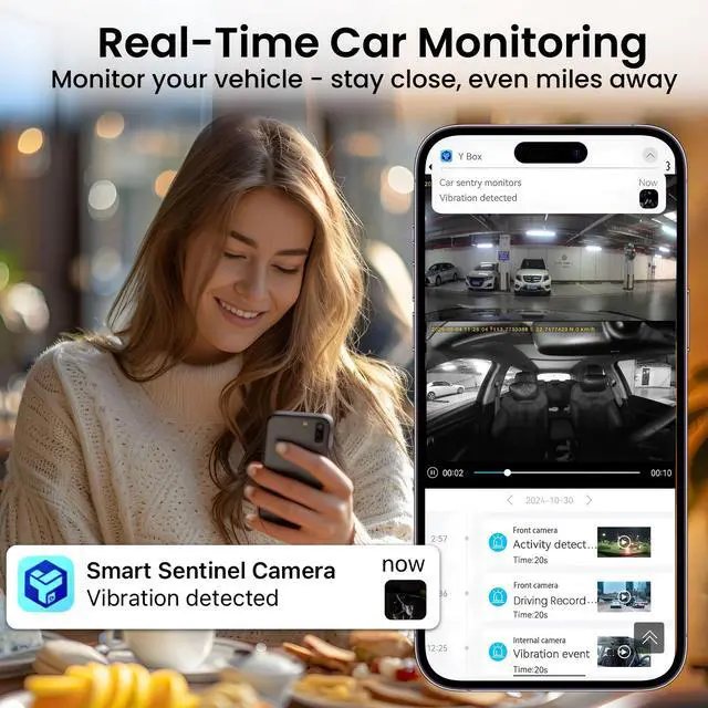 Alt view image 5 of 7 - 4K Dash Cam Front Inside, Car Camera 4G LTE Remote Live View, Car Security Camera with 64GB Card, GPS Tracking, 24H Parking Mode, IR Night Vision, Voice Control, App Alerts, Cloud Storage, OBD Cable