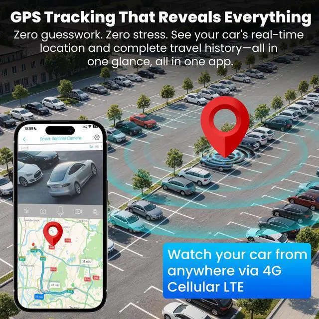 Alt view image 6 of 7 - 4K Dash Cam Front Inside, Car Camera 4G LTE Remote Live View, Car Security Camera with 64GB Card, GPS Tracking, 24H Parking Mode, IR Night Vision, Voice Control, App Alerts, Cloud Storage, OBD Cable