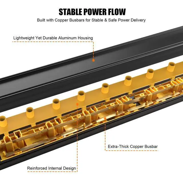 Alt view image 7 of 7 - 12 Outlets Long Metal Power Strip, Wall Mount, 6FT Cord | 1.97 In Wide Spacing, Aluminum Housing, 14AWG, 15A/1875W, Overload Protection, ETL Listed, for Garage, Workshop, Classroom