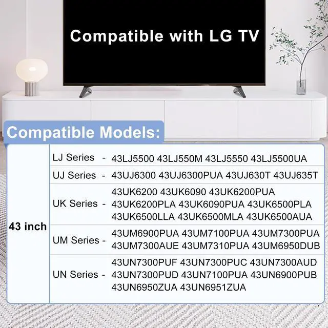 Alt view image 2 of 7 - Replacement Legs for LG TV, TV Stand Legs for LG 43UK6200 43UK6090 43LK5700PUA 43UM7300 43UN6900PUB 43LJ5500 43LJ550M 43LJ5550 MAM645839 AAN76009325 AAN76009305 AAN76009358 with Screws