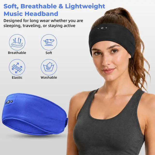 Alt view image 2 of 7 - 2-Pack Sleep Headphones Headband with Adjustable Hook and Loop, Bluetooth Headband Headphones for Sleeping Workout Running Yoga Gift