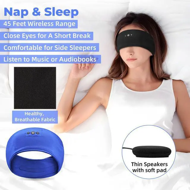 Alt view image 3 of 7 - 2-Pack Sleep Headphones Headband with Adjustable Hook and Loop, Bluetooth Headband Headphones for Sleeping Workout Running Yoga Gift