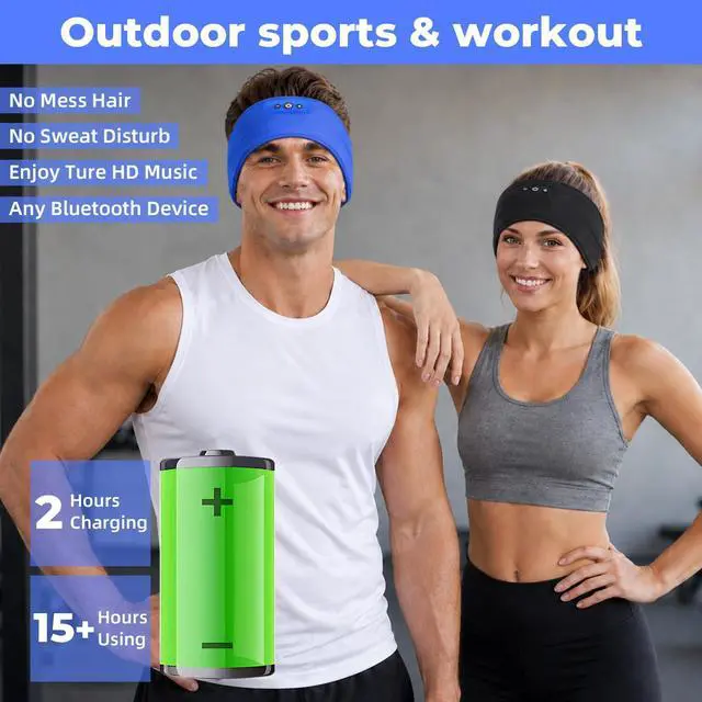 Alt view image 4 of 7 - 2-Pack Sleep Headphones Headband with Adjustable Hook and Loop, Bluetooth Headband Headphones for Sleeping Workout Running Yoga Gift