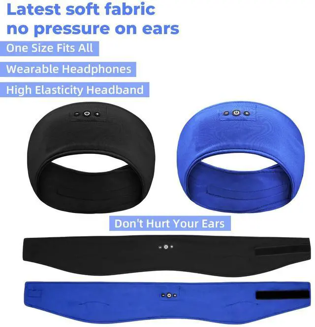 Alt view image 5 of 7 - 2-Pack Sleep Headphones Headband with Adjustable Hook and Loop, Bluetooth Headband Headphones for Sleeping Workout Running Yoga Gift