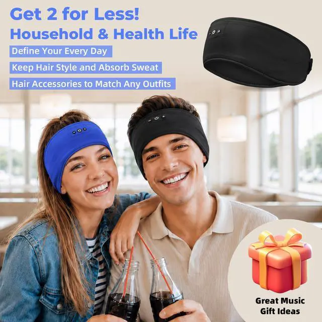 Alt view image 6 of 7 - 2-Pack Sleep Headphones Headband with Adjustable Hook and Loop, Bluetooth Headband Headphones for Sleeping Workout Running Yoga Gift