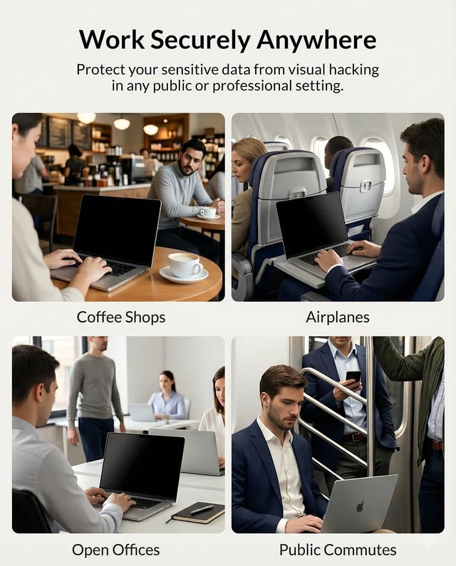 Alt view image 7 of 7 - Removable Magnetic Privacy Screen for MacBook Pro 14.2", M1-M5 L-Shaped Magnetic Strips Prevent Sliding & Sagging Anti-Spy Filter Lid Closes Fully Anti-Glare & Blue Light Blocking