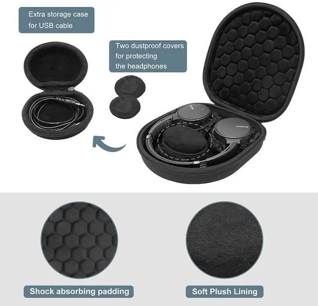 Alt view image 6 of 7 - Hard Travel Case for Sony Headphones -Black | Fits WH-CH720N/WH-CH710N/WH-CH520/WH-CH510/WH-1000XM5/WH-1000XM4/WH-XB910N & Bose 700, Carrying Bag with 2 Dust Covers