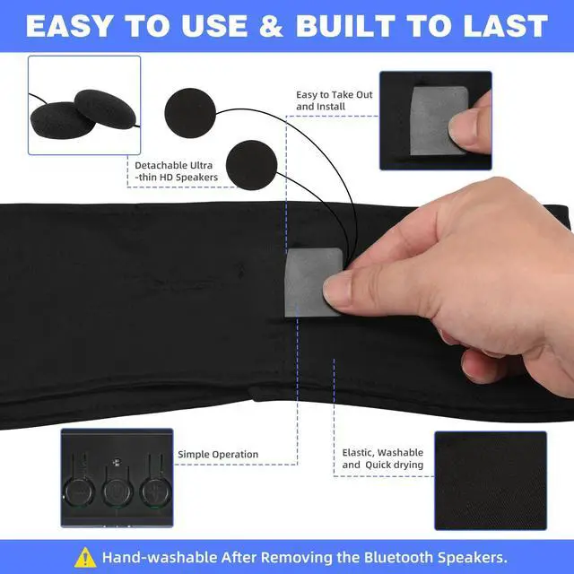 Alt view image 7 of 7 - 2-Pack Sleep Headphones Headband with Adjustable Hook and Loop, Bluetooth Headband Headphones for Sleeping Workout Running Yoga Gift