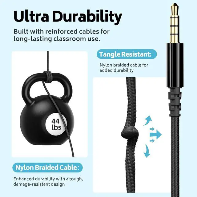 Alt view image 6 of 7 - Kids School Headphones Bulk 10 Pack with Mic, 3.5mm Jack | K-12 Classroom Students Use, Online Learning, Library & Testing, Durable, Foldable, All-Day Comfort, For Chromebook & Tablet