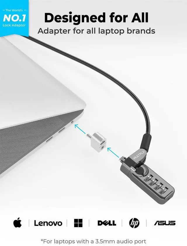 Alt view image 3 of 7 - Laptop Lock Adapter for Security Lock | Adds Security Slot To Any Laptop inc MacBook | Use With Standard T-Shaped Bar Cable Locks | No Adhesive Needed