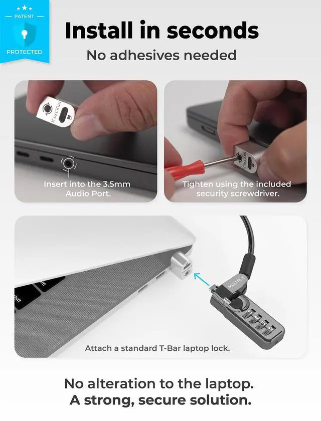 Alt view image 5 of 7 - Laptop Lock Adapter for Security Lock | Adds Security Slot To Any Laptop inc MacBook | Use With Standard T-Shaped Bar Cable Locks | No Adhesive Needed
