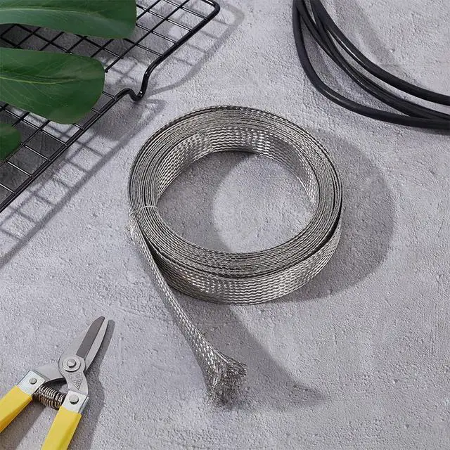Alt view image 2 of 6 - 1" Wide Stainless Steel Braided Sleeving Braid Cable Wire Shielding Sleeve Ground Straps Protection Flat Metal Mesh Flexible Expandable Scalable Ribbon Wire for Protect Cable 13.12 Feet