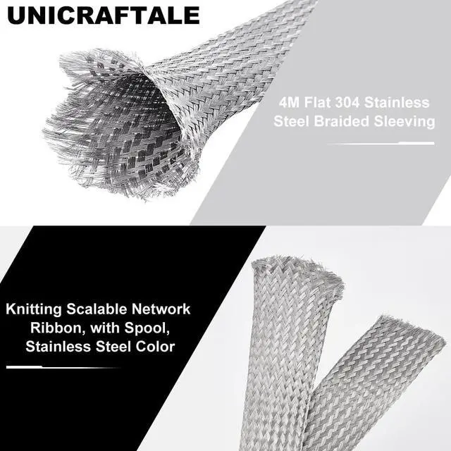 Alt view image 4 of 6 - 1" Wide Stainless Steel Braided Sleeving Braid Cable Wire Shielding Sleeve Ground Straps Protection Flat Metal Mesh Flexible Expandable Scalable Ribbon Wire for Protect Cable 13.12 Feet