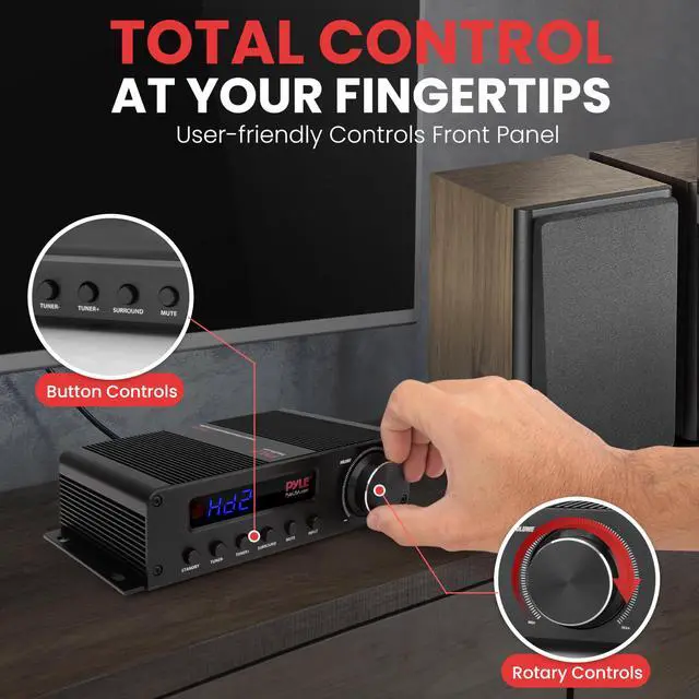 Alt view image 5 of 7 - 100W 5 Channel Audio Amplifier - Wireless Bluetooth Home Theater Power Stereo Receiver with Surround Sound w/HDMI, AUX, FM Antenna, Subwoofer Speaker Input, 12V Adapter - PFA540BT.6