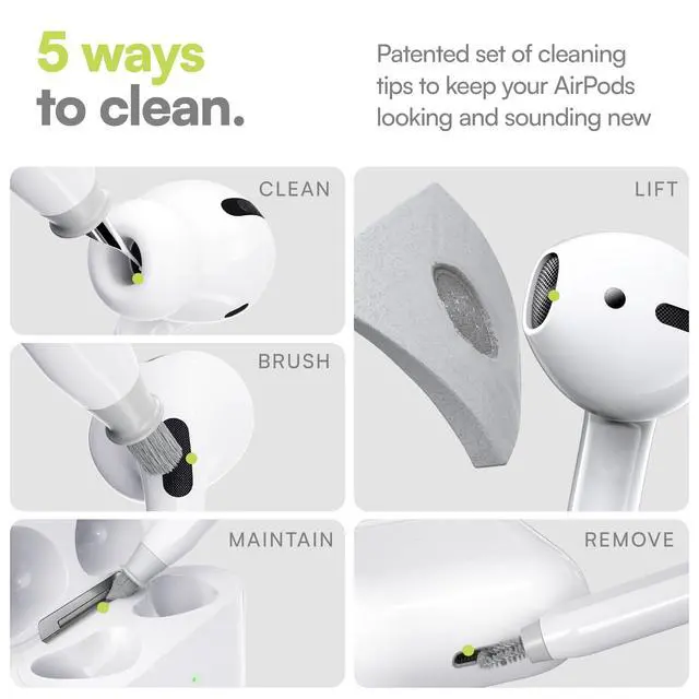 Alt view image 3 of 7 - Air Care 2.0 AirPods Cleaning Kit - Patented Multi-Tool Cleaner with Interchangeable Brush Tips for AirPods, iPhone and Apple Devices with Sticky Squares Putty, Hard Case and Travel Pouch