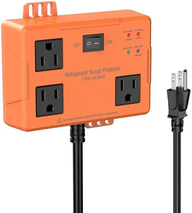 Main image of 3 Outlet Refrigerator Surge Protector with Time Delay, Voltage Protector for Home Appliances, Protects Against Brownout, Spike, Instant Surge All Voltage Abnormalities, 14 AWG Power Cord (2FT)
