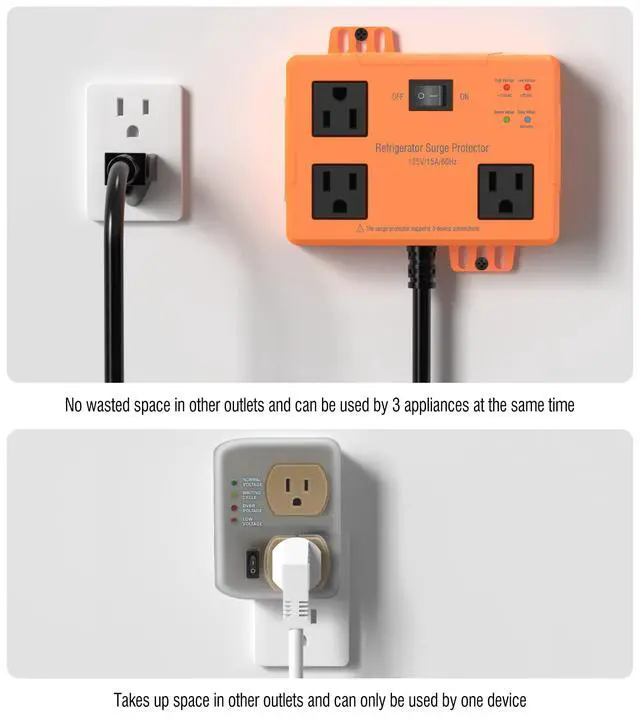 Alt view image 5 of 7 - 3 Outlet Refrigerator Surge Protector with Time Delay, Voltage Protector for Home Appliances, Protects Against Brownout, Spike, Instant Surge All Voltage Abnormalities, 14 AWG Power Cord (2FT)