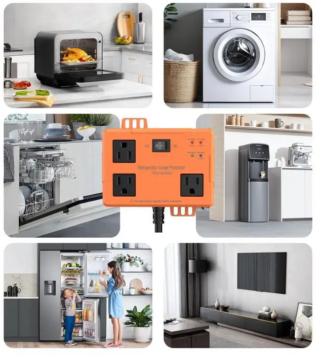 Alt view image 6 of 7 - 3 Outlet Refrigerator Surge Protector with Time Delay, Voltage Protector for Home Appliances, Protects Against Brownout, Spike, Instant Surge All Voltage Abnormalities, 14 AWG Power Cord (2FT)