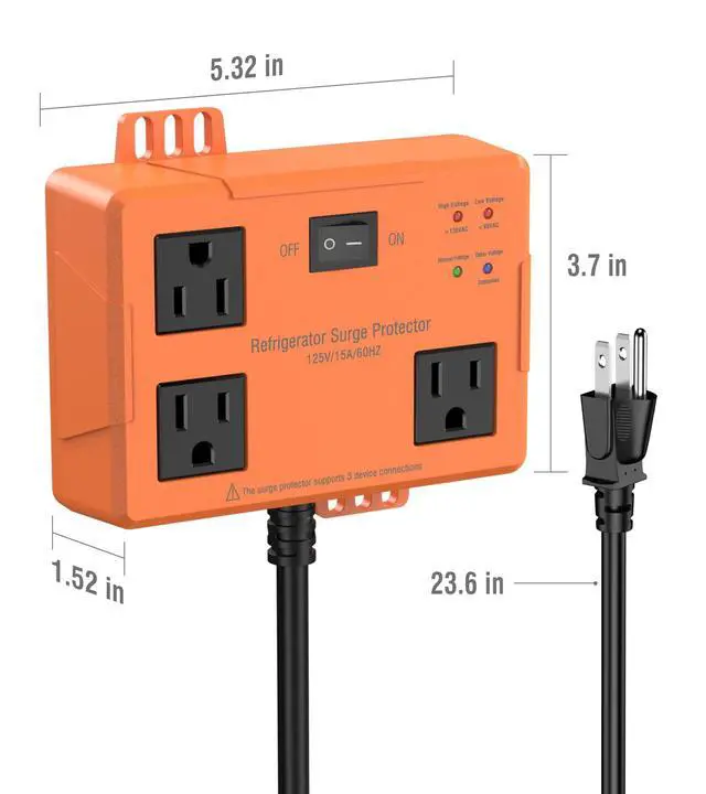 Alt view image 7 of 7 - 3 Outlet Refrigerator Surge Protector with Time Delay, Voltage Protector for Home Appliances, Protects Against Brownout, Spike, Instant Surge All Voltage Abnormalities, 14 AWG Power Cord (2FT)