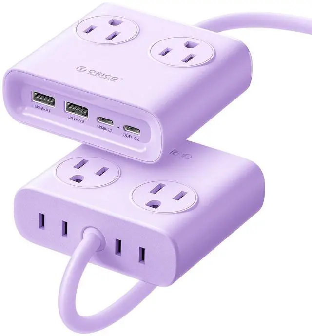 Main image of GaN 8-in-1 Power Strip with 4 AC Outlets, 2 USB-C 2 USB-A Ports | 45° Flat Plug, 5ft Extension Cord, Compact Desktop Charging Station for Cruise, Travel, Home Office, ETL Listed (1 Pack)