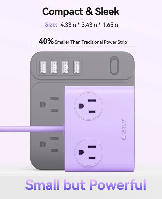 Alt view image 4 of 7 - GaN 8-in-1 Power Strip with 4 AC Outlets, 2 USB-C 2 USB-A Ports | 45° Flat Plug, 5ft Extension Cord, Compact Desktop Charging Station for Cruise, Travel, Home Office, ETL Listed (1 Pack)