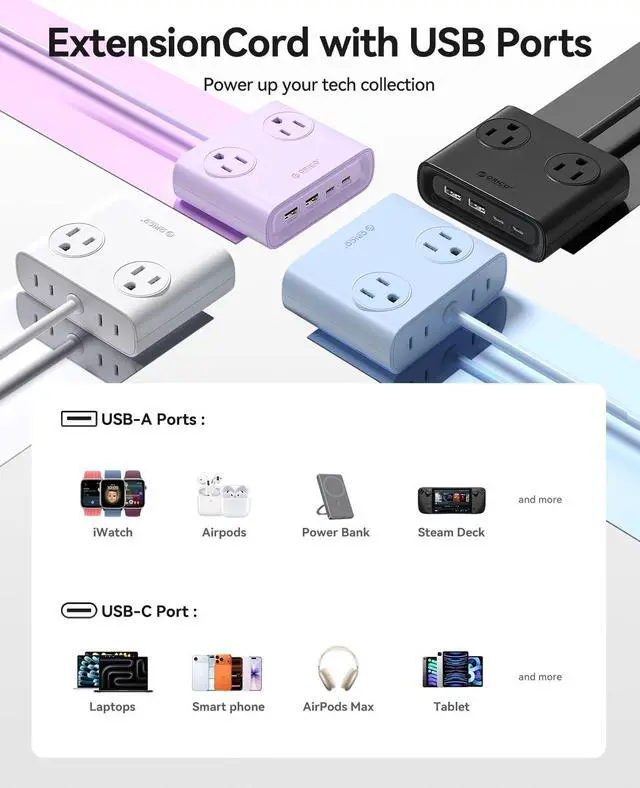 Alt view image 5 of 7 - GaN 8-in-1 Power Strip with 4 AC Outlets, 2 USB-C 2 USB-A Ports | 45° Flat Plug, 5ft Extension Cord, Compact Desktop Charging Station for Cruise, Travel, Home Office, ETL Listed (1 Pack)