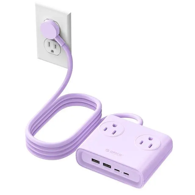 Alt view image 7 of 7 - GaN 8-in-1 Power Strip with 4 AC Outlets, 2 USB-C 2 USB-A Ports | 45° Flat Plug, 5ft Extension Cord, Compact Desktop Charging Station for Cruise, Travel, Home Office, ETL Listed (1 Pack)