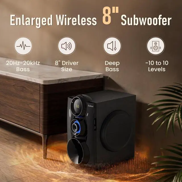 Alt view image 4 of 7 - Wireless Surround Sound System Home Theater System | 1000W Surround Speakers 8" Subwoofer 5.1/2.1 Channel Deep Bass with ARC Optical Bluetooth Karaoke Input