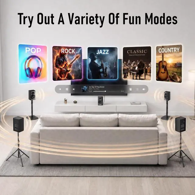 Alt view image 5 of 7 - Wireless Surround Sound System Home Theater System | 1000W Surround Speakers 8" Subwoofer 5.1/2.1 Channel Deep Bass with ARC Optical Bluetooth Karaoke Input