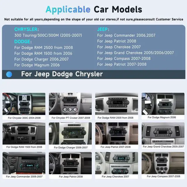 Alt view image 6 of 7 - Car Radio for Dodge Ram 1500 06-08,Chrysler 300C 05-07,Chrysler PT Cruiser | Jeep Grand Cherokee Android 6.2" Touchscreen Car Stereo support GPS 5G WiFi SWC Wireless Carplay Android Auto
