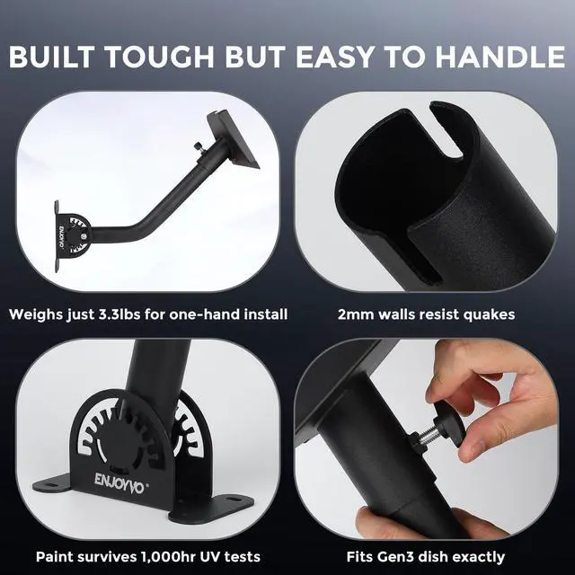 Alt view image 5 of 7 - Adjustable Starlink Mount for Standard 4, 4X, Gen 3 and V3 Dish | Mount on roofs, walls, eaves, cabins or garages; 0-180 degree tilt helps position the dish for better signal reception