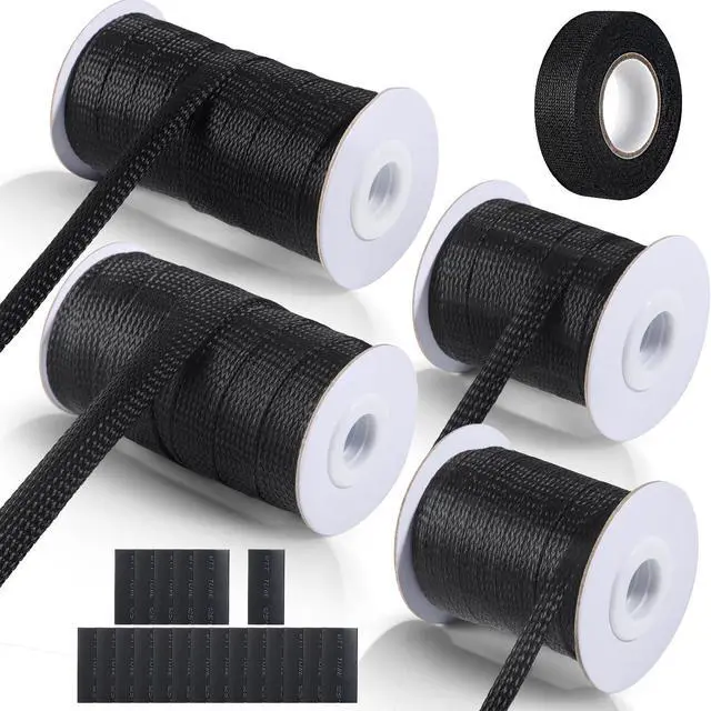 Main image of 132 ft Expandable Braided Cable Sleeve Wire Loom PET Wiring Sleeving, Mesh Automotive Split Sheathing Wrap Management Heat Shrink for Audio and Other Home Device (1/2 in, 1/4 in, 3/8 in,3/4 in,Black)