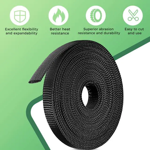 Alt view image 4 of 7 - 132 ft Expandable Braided Cable Sleeve Wire Loom PET Wiring Sleeving, Mesh Automotive Split Sheathing Wrap Management Heat Shrink for Audio and Other Home Device (1/2 in, 1/4 in, 3/8 in,3/4 in,Black)