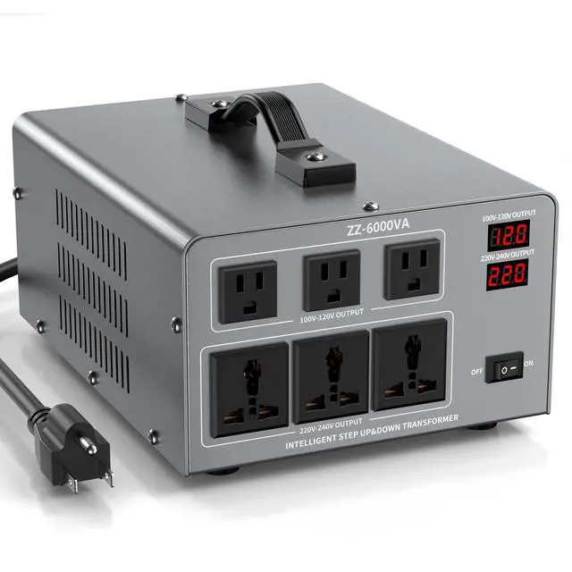 Main image of 6000W Voltage Converter Transformer Step Up/Down 110V/120V to 220V/240V, Auto Voltage Recognition, Heavy Duty Power Converter with 6 Outlets, LCD Display & Circuit Breaker for Home, International Use