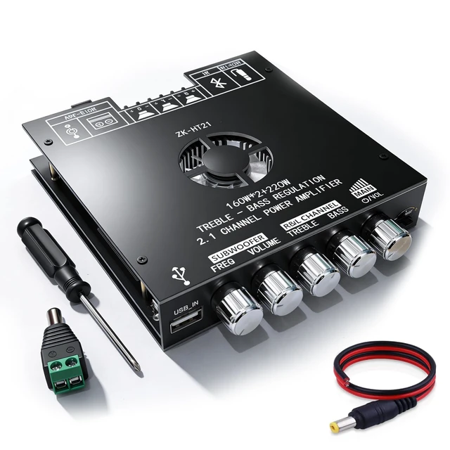 Main image of Bluetooth 5.1 Amplifier Board, 160W×2+220W 2.1 Channel Subwoofer Amp | Treble Bass Control,BT USB and AUX Inputs,Mini HiFi Stereo,Home DIY Speakers & Car Audio Upgrade