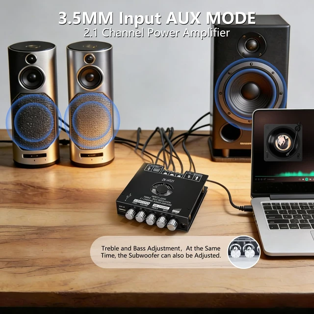 Alt view image 6 of 7 - Bluetooth 5.1 Amplifier Board, 160W×2+220W 2.1 Channel Subwoofer Amp | Treble Bass Control,BT USB and AUX Inputs,Mini HiFi Stereo,Home DIY Speakers & Car Audio Upgrade