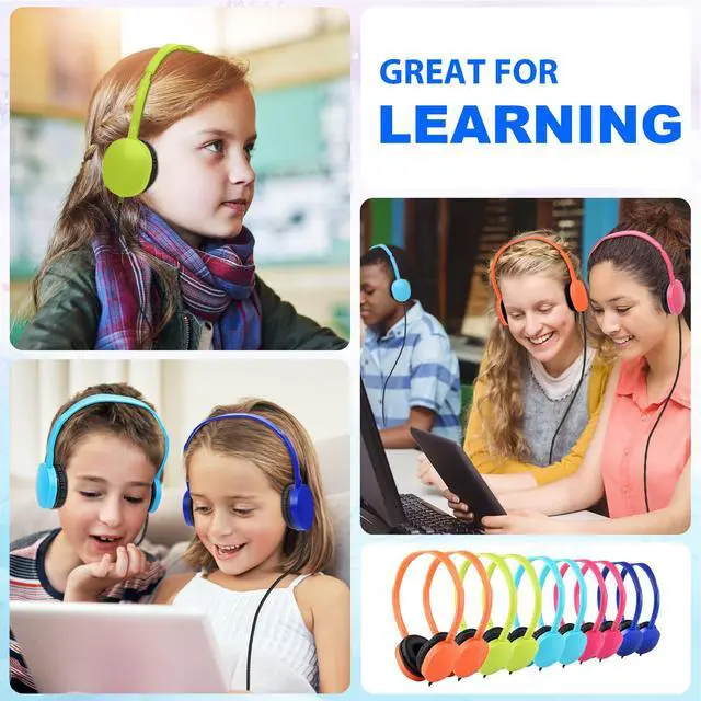 Alt view image 6 of 7 - Bulk Headphones 25 Pack for Kids Classroom School Chromebook Students, Adjustable On Ear Headphones for Children Teen Toddler Boys Girls(PU102, 25 Mixed)