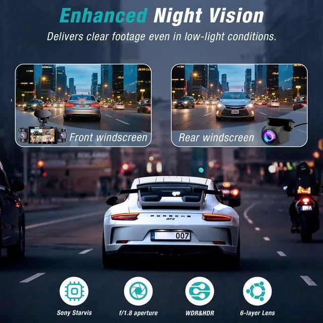 Alt view image 6 of 7 - 4 Channel 360° Dash Cam Front and Rear Inside with 5GHz WiFi 64GB Card | Front 2.5K Left Right Dash Camera for Cars, 24H Parking Mode, G-Sensor, Loop Recording, WDR Night Vision, APP Control
