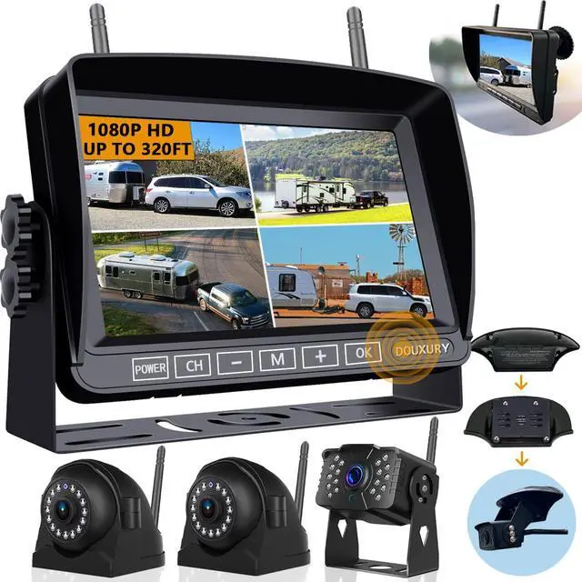 Main image of Wireless Backup Camera for RV Truck Trailer Camper Bus 5th Wheel 3 Rear/Side View Cameras 1080P 4-Split 7" Screen with Adapter for Furrion Pre-Wired Night Vision IP69 Waterproof 170° Wide View Angle
