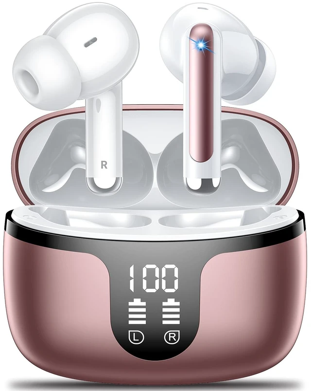 Main image of Wireless Earbuds, Bluetooth 5.4 ear buds with 4 ENC Noise Cancelling Mics, Bluetooth Earbuds with 48H Playtime, IPX7 Waterproof Workout earbuds, Rose headphones HiFi Sound LED Display for iOS Android