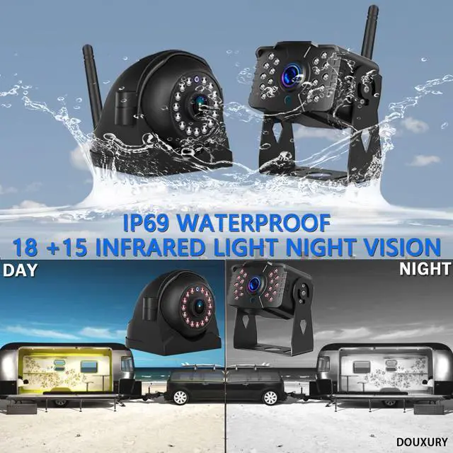Alt view image 7 of 7 - Wireless Backup Camera for RV Truck Trailer Camper Bus 5th Wheel 3 Rear/Side View Cameras 1080P 4-Split 7" Screen with Adapter for Furrion Pre-Wired Night Vision IP69 Waterproof 170° Wide View Angle