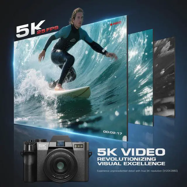 Alt view image 2 of 7 - 5K 64MP Digital Cameras for Photography with Dual-Lens WiFi | All-in-One Camera Kit for Beginners & Teens, Vlogging Camera with 180° Flip Screen, With 32GB Card, Microphone, Filter Trio