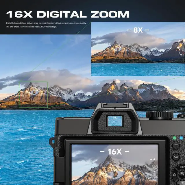 Alt view image 6 of 7 - 5K 64MP Digital Cameras for Photography with Dual-Lens WiFi | All-in-One Camera Kit for Beginners & Teens, Vlogging Camera with 180° Flip Screen, With 32GB Card, Microphone, Filter Trio