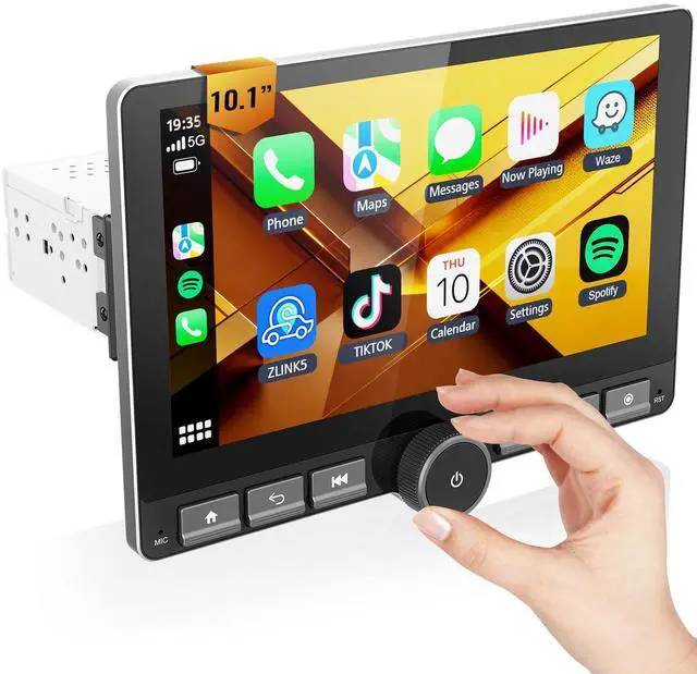 Main image of Android Car Stereo 10.1" Single Din with 360° Rotatable Touch Screen - Android 13, Wireless CarPlay & Android Auto, 2G+64G, Built-in GPS/Wi-Fi/Bluetooth, Includes Backup Camera