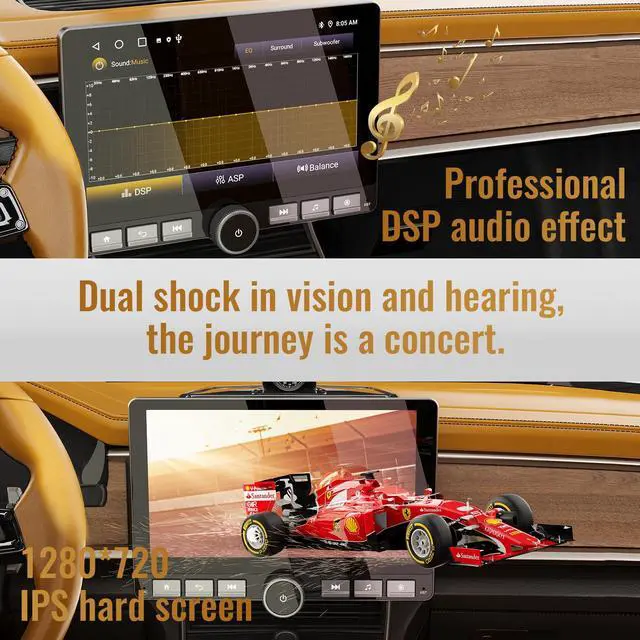 Alt view image 4 of 4 - Android Car Stereo 10.1" Single Din with 360° Rotatable Touch Screen - Android 13, Wireless CarPlay & Android Auto, 2G+64G, Built-in GPS/Wi-Fi/Bluetooth, Includes Backup Camera