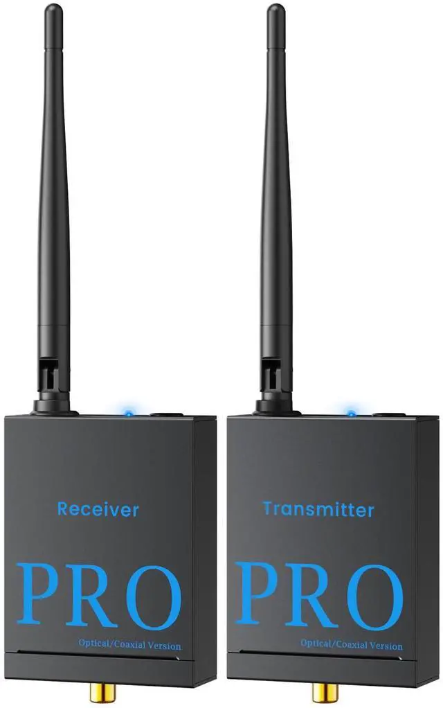 Main image of 2.4GHz Wireless Audio Transmitter and Receiver (1 TX+1 RX), HiFi Audio | 20ms Low Latency, 328ft Long Range Wireless Kit for Powered Speaker/Stereo/Soundbar, Optical/Coaxial/3.5mm(RCA) Ports