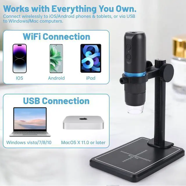 Alt view image 7 of 7 - Digital Microscope for Skin Analysis, 1000X 1080P HD Wireless USB Skin Camera with Stand, Portable Scalp & Hair Follicle Magnifier, Personal Beauty Tool Compatible with Phone/PC for Home & Salon