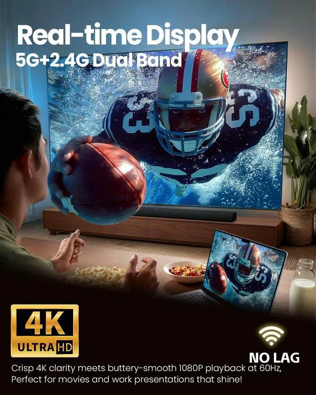 Alt view image 2 of 7 - Wireless HDMI Transmitter and Receiver 328FT/100M,4K Decode Plug & Play Portable 5G+2.4G Wireless HDMI Remote Control Extenders for Video/PC/Projector/TV Box