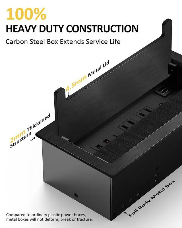 Alt view image 3 of 7 - Conference Table Power Hub, Outlet Multimedia Connectivity Box with 1 HDMI + 1 RJ45 + 20W USB C + 2 USB A + 2 AC Outlets, Heavy Duty Metal Table Top Box for Countertop Office UL Listed
